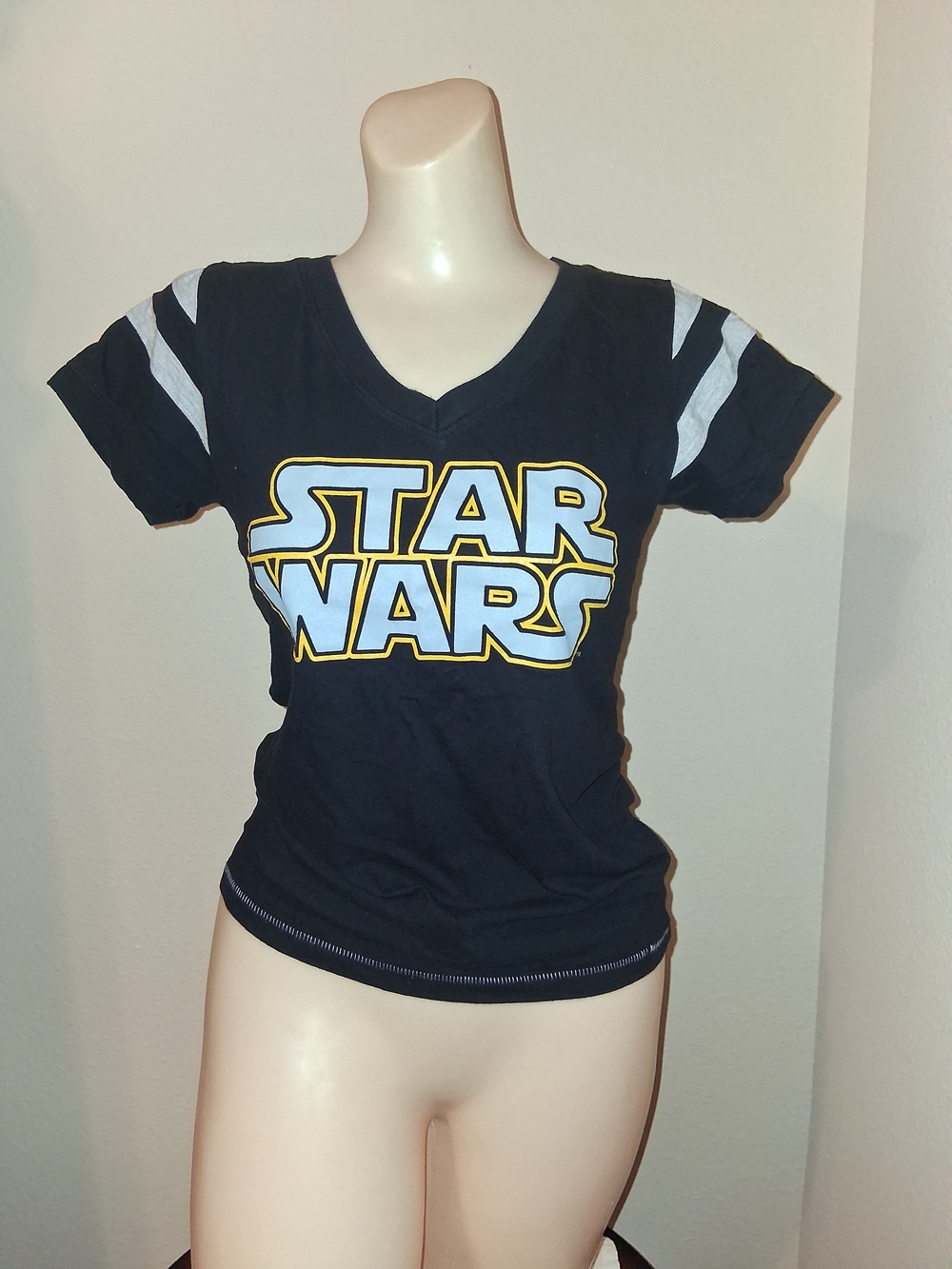 Star Wars Black V-Neck Tee with White Shoulder Stripes